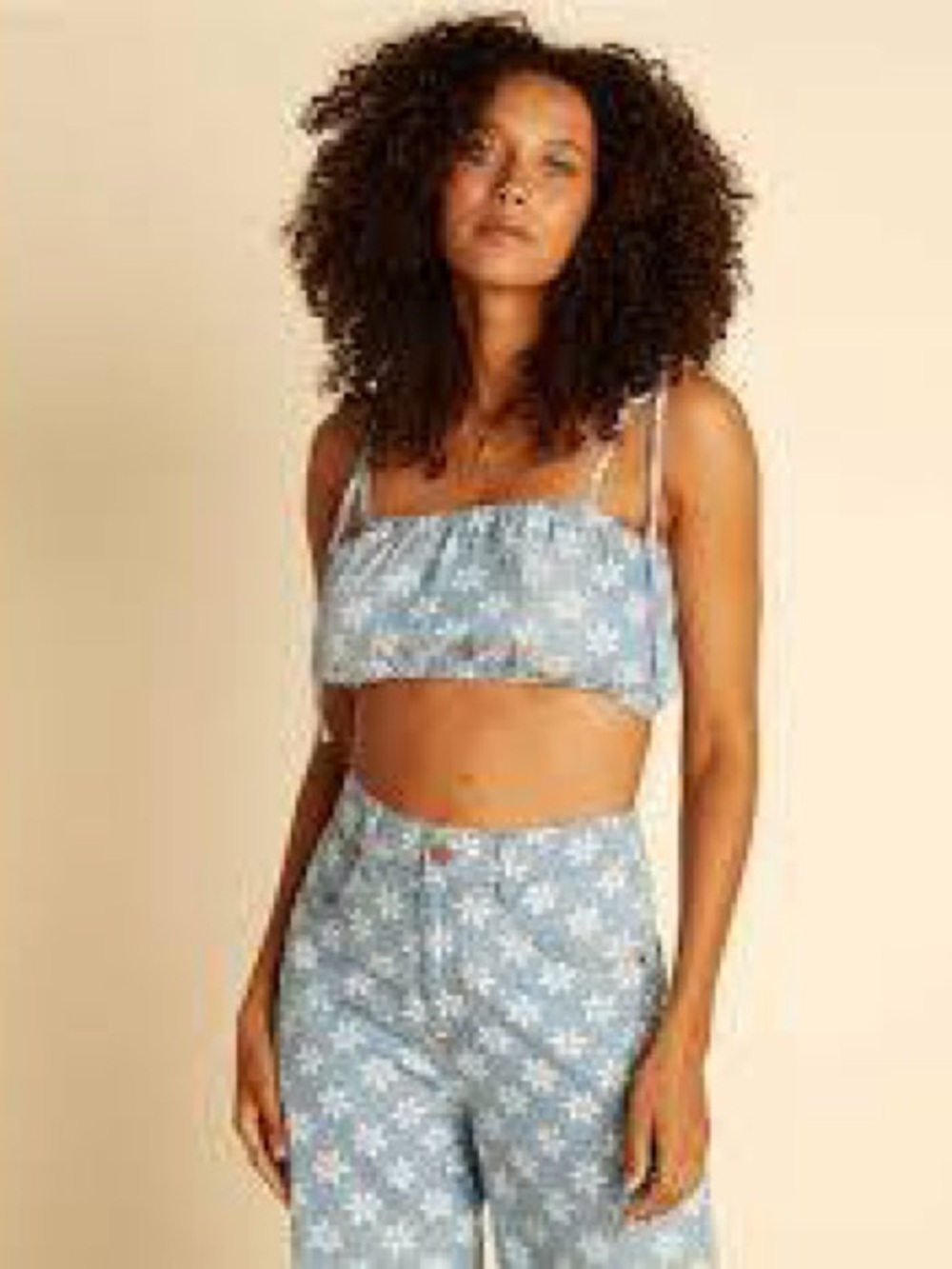 Wrangler Blue Floral Tie-Strap Crop Top